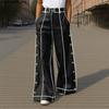 Men Zipper Waist Stitching Casual Wide Leg Pants Long Trousers With Pockets