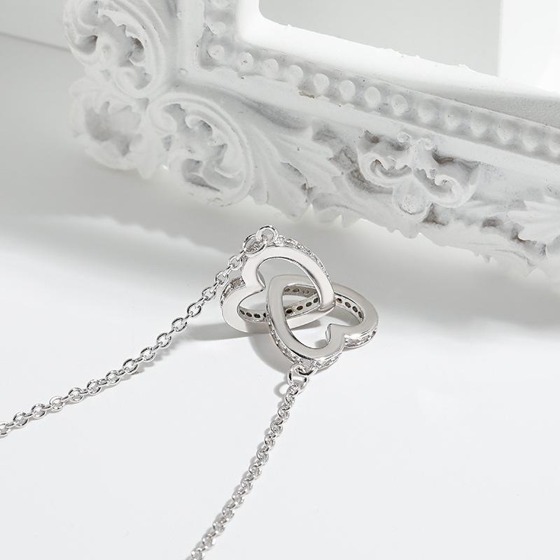 Heart Shaped Double Ring Interlocking Clavicle Chain, Japanese and Korean Niche High-end Feel Ring Interlocking Necklace