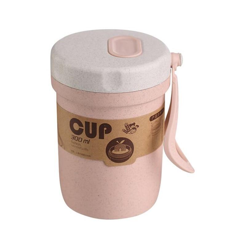 

300ml Healthy Material Wheat Wheat Straw Sealed Soup Cup With Water Cover Portable Breakfast Kitchen Microwave Lunch Box Table Set | Breakfast Boxes (