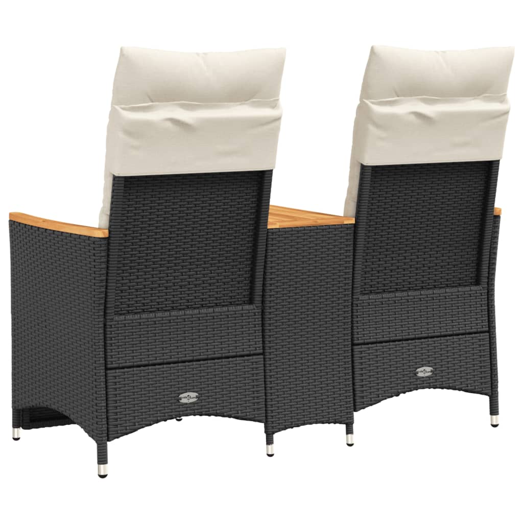 Garden Sofa 2 Seater Adjustable with Table Black Poly Rattan