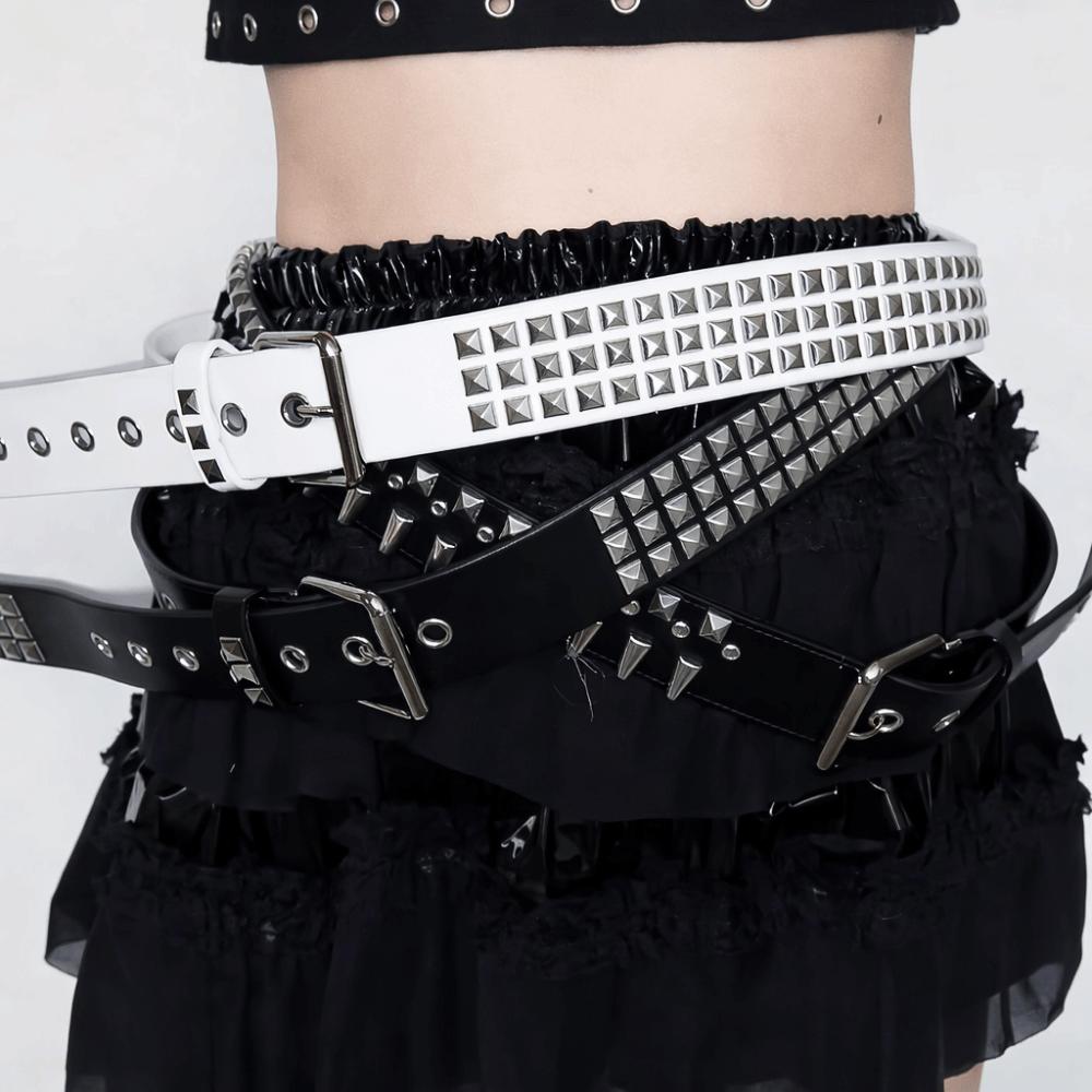 PU Leather Metal Gothic Waistband Stainless Steel Buckle Y2K Pyramid Belt New Punk Rivet Belt Rock