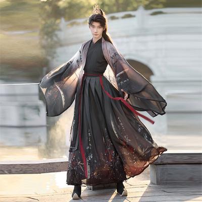 Abito da coppia in stile Hanfu cinese delle dinastie Wei e Jin con colletto incrociato