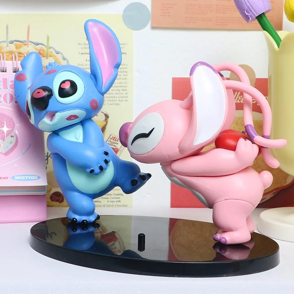 Anime Stitch Lovers Model Doll Angel Kissing Stitch Statue Desktop Display Figurines Ornaments Valentine'S Day Girlfriend Gifts
