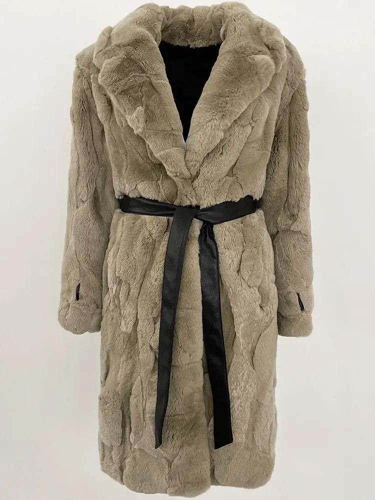 OFTBUY 2024 Winter Warm Plush Fur Top Women Jacket Long Real Fur Natural Rabbit Fur Coat Fashion New Style Can Be Customized