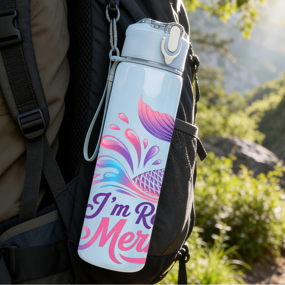 1PC Colorful Mermaid Quote 750ml Color Plastic Sports Water Bottle Leakproof Flip Straw Lid Suitable for Sports Office Home Use