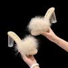 Fashion Fluffy Shoes Women's Slippers and Ladies Sandals Job Slides Heeled Sexy Furry Transparent Outside Open Toe Unique Easy Wears B Y