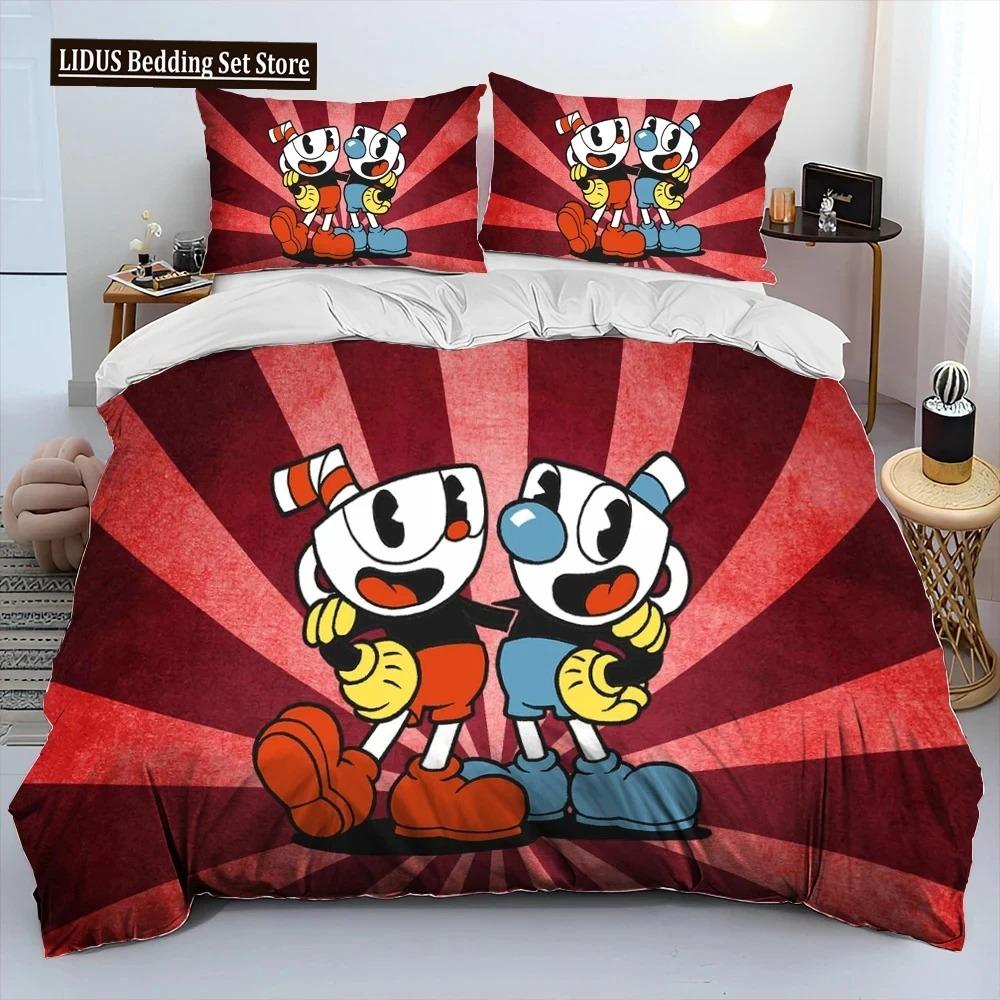 Cuphead Und Mugman,Spiel Gamer Bettdecke Bettwäscheset,Bettbezug Bettset Steppdecke Kissenbezug,Kingsize Queensize Bettwäscheset Jungen