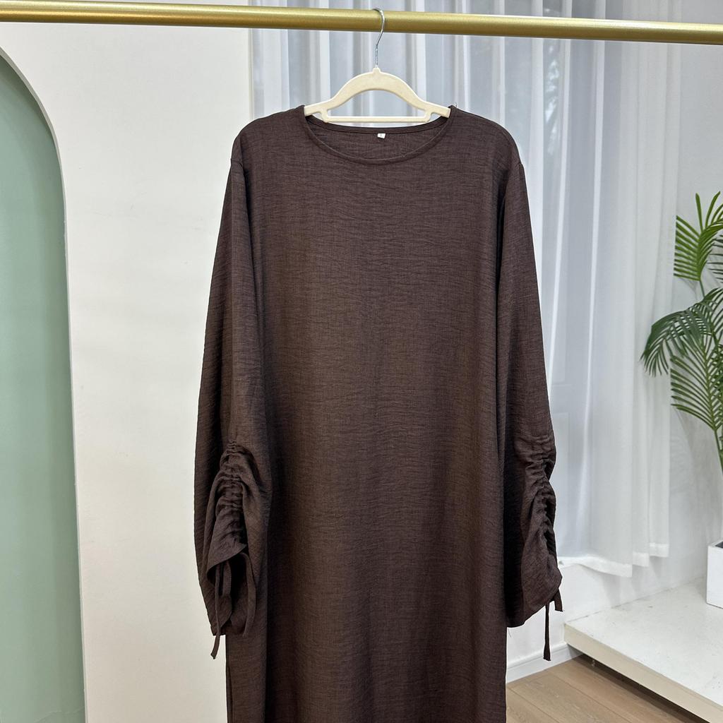 Saudi-Arabien Muslimische Frauen Bescheidenes Kleid Eid Dubai Plain Abaya Islamische Feiertagsparty Solide Türkei Schnürmanschetten Lange Kleidung
