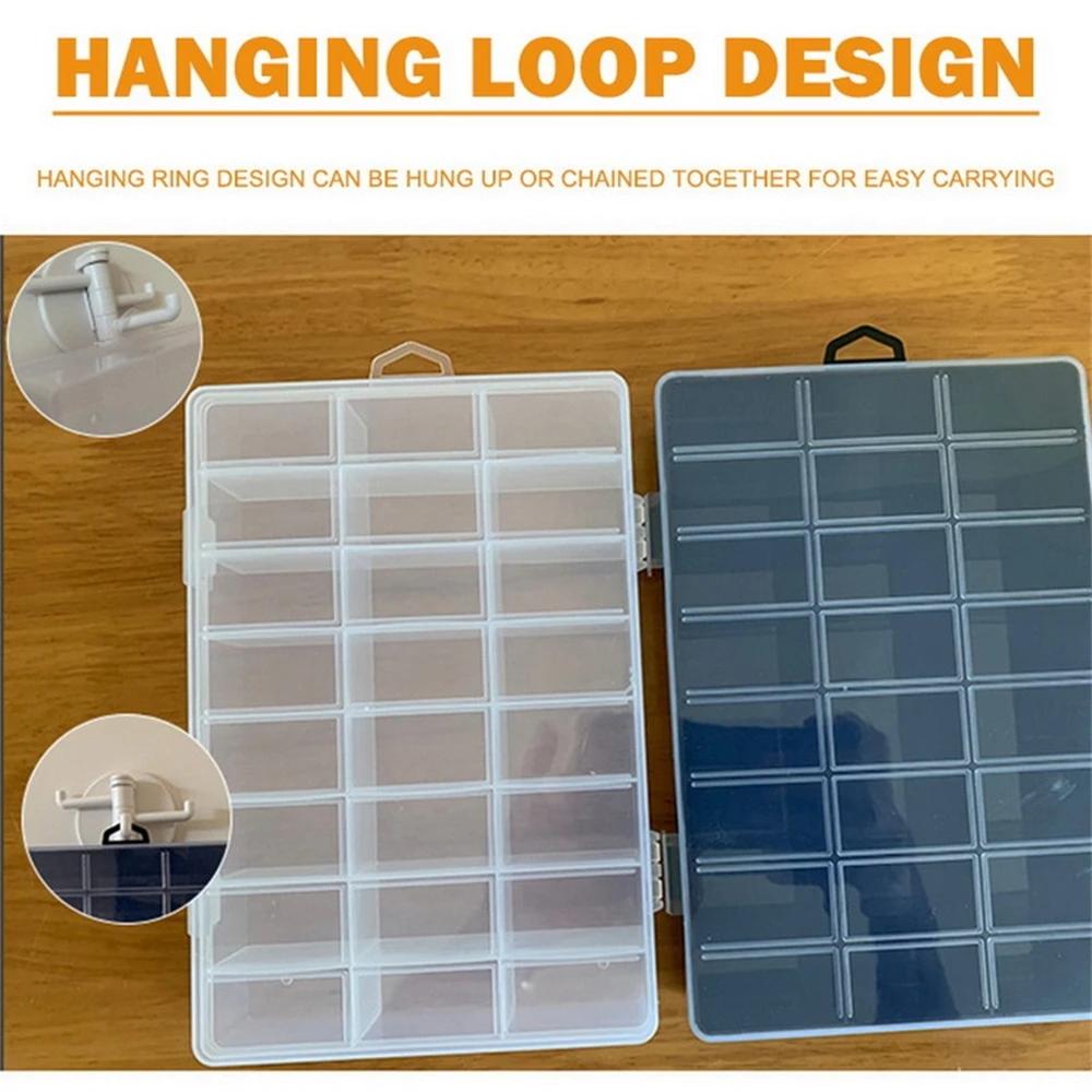 1 Packung Kunststoff-Aufbewahrungsbox 24 Fächer Klare Kunststoff-Organizer-Box Fach-Aufbewahrungsbehälter für Basteln, Perlen, Schmuck, Gegenstände