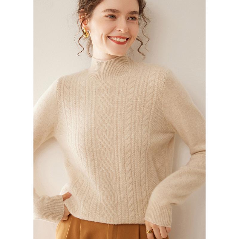 High Neck Cashmere Sweater - Loose Fit Solid Color Knit for Autumn and Winter