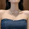 Rhinestone Star & Water Drop Tassel Faux Pearl Necklace - Chic Clavicle Choker