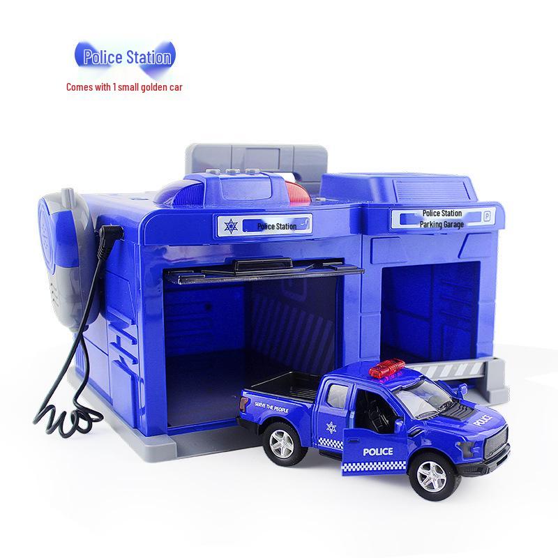 Cheng Le Mei Toy Police Car Garage and Storage Box Simulation Set