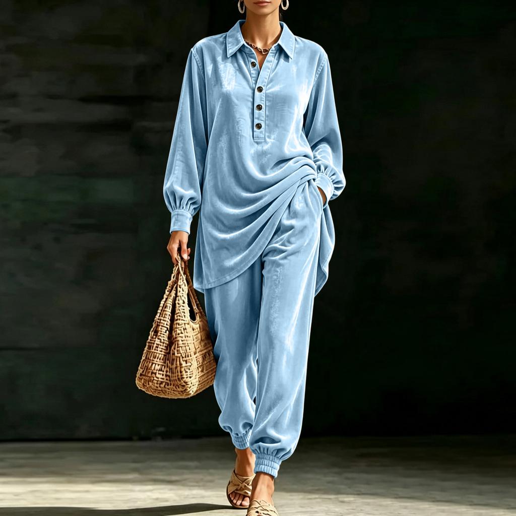 Women's Casual Loose Fit Velvet Long Sleeve Set with Pants for Everyday Wear