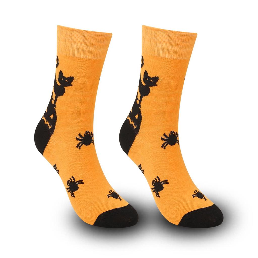 Plus Size Halloween Pumpkin Witch Funny Casual Mid-Calf Socks for Men & Women