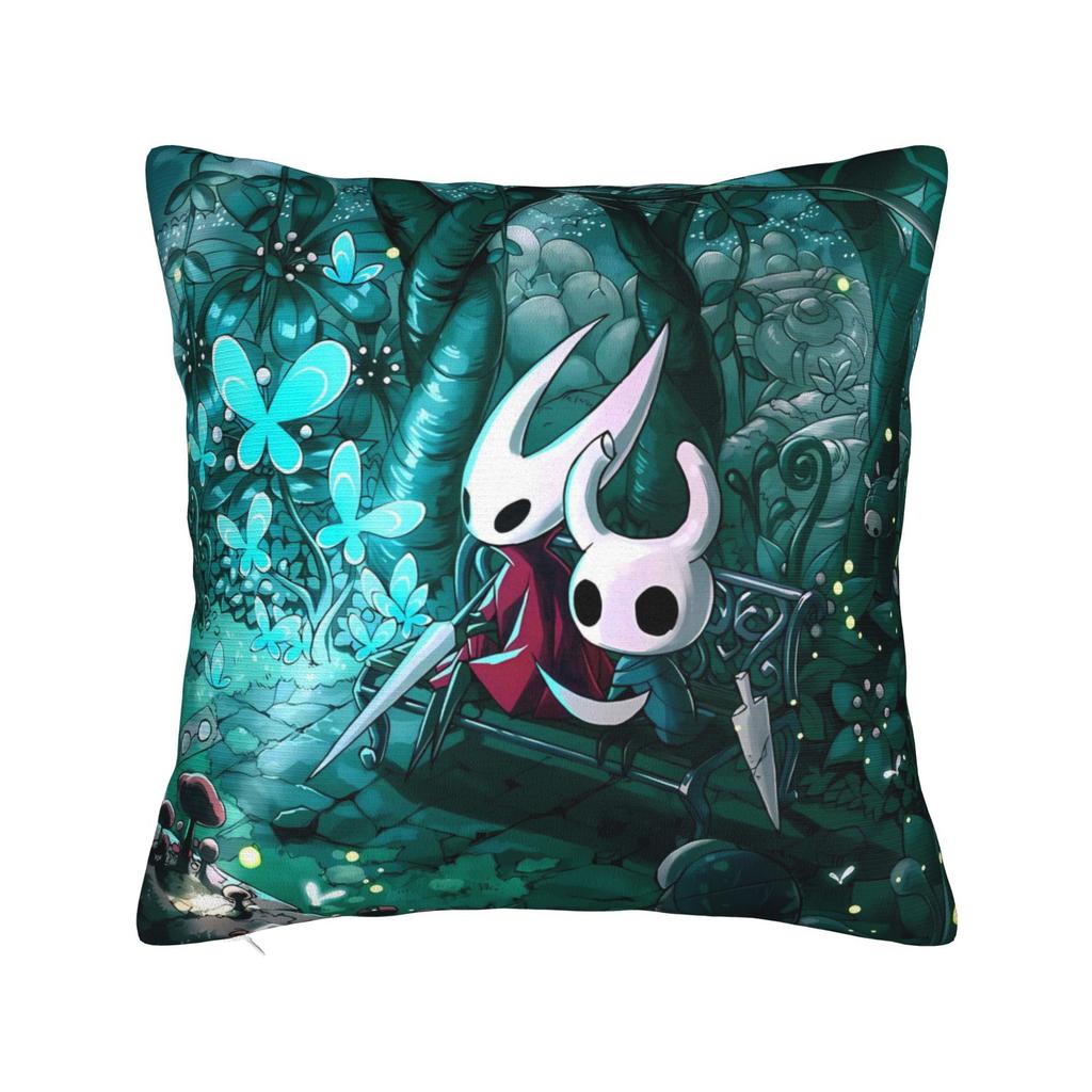 1Pc Cute Hollow Knight Forest Print Pillow Cover, 2D Double-Sided Polyester Cushion Case, Kawaii Game Character Decor Pillow, Gi