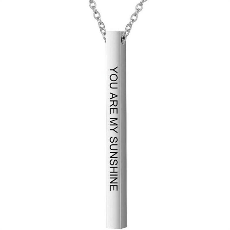 Stainless Steel Vertical Strip Inspiration Charm Pendant Lettering Letter Necklace Titanium Steel Jewelry