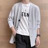 Emptio Simple Long Sleeve Korean Office Slim Half Washable Moe Waffle Light Gray Men's Cardigan, Washable, Warm, Knit, Oversized, Stylish, Wear, Fit,