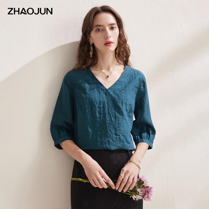

Zhaojun Women s Mulberry Silk V-Neck Slit Half-Sleeve Top XL