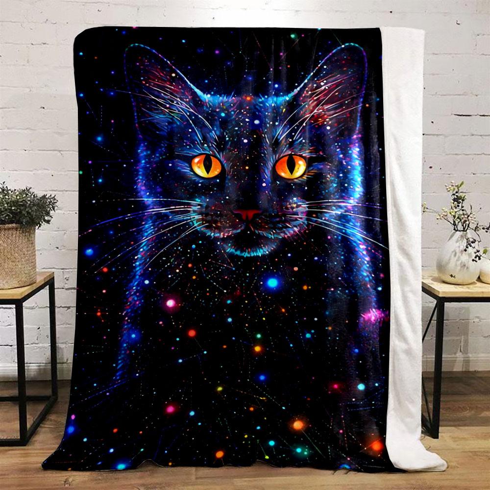 Cosmic Cat Galaxy Blanket Bedroom Blanket for Livingroom Couch Lunch Break Soft Throw for Friend's Festival Gift