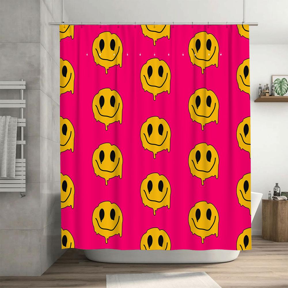 Happy Face Shower Curtain Waterproof Fabric Bold Pink With Smiley Faces Design For Bath Decoration In Bathroom Decorations From