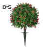 Artificial Camellia Topiary Ball Simulated Topiary Trees with Red Flowers UV Resistant Faux Greenery Shrubs with Ground Spike for Garden Porch Patio