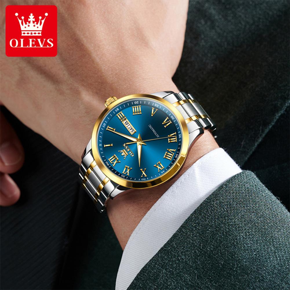 OLEVS New 7075 Mens Watch Stainless Steel Original Automatic Mechanical Watch Luxury Date Watches For Man Large Dial High Qualit