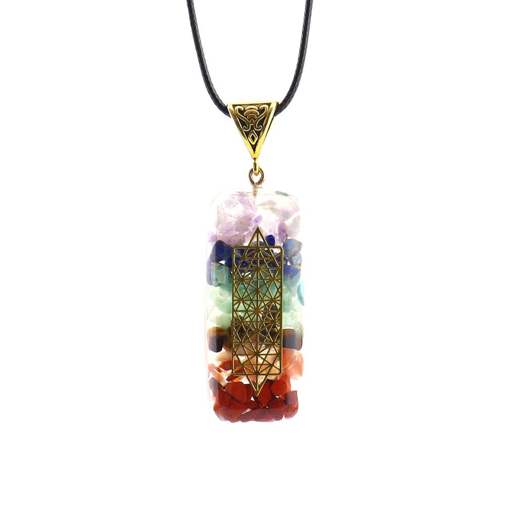 Seven-Color Gravel Necklace with Resin Encapsulated Natural Stone Pendant - Style N756