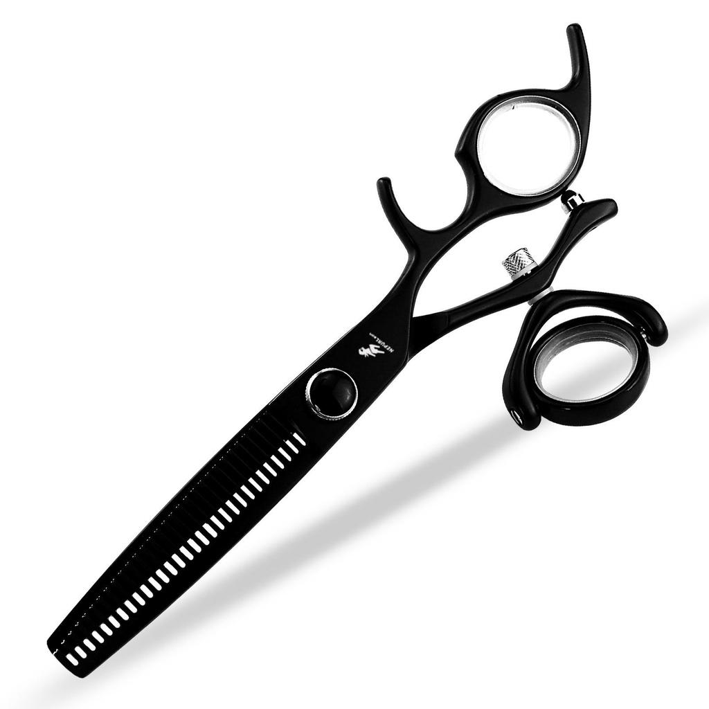 Naipusen 6-Inch Black Baking Paint Shears with 360° Rotating Handle and Thinning Function.