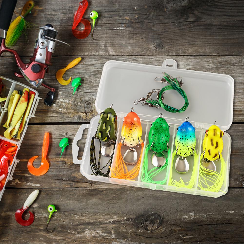 5Pcs Frog Soft Fishing Lures with Double Hooks Soft Ray Frog Swimbait Frog Spoon Fishing Baits for Bass Fishing