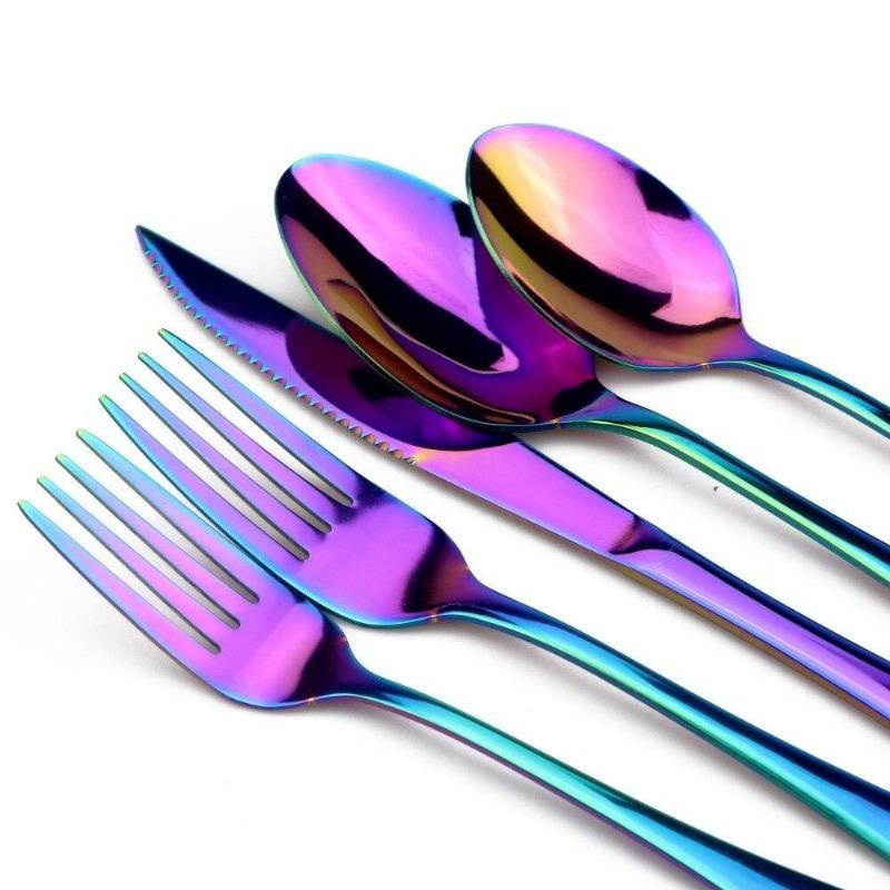 5KS/SET Sada příborů Duhová duha Barevné nerezové nádobí Sada nádobí na leštění zrcadla Nůž na leštění steaku pro domácnost Nůž na stůl