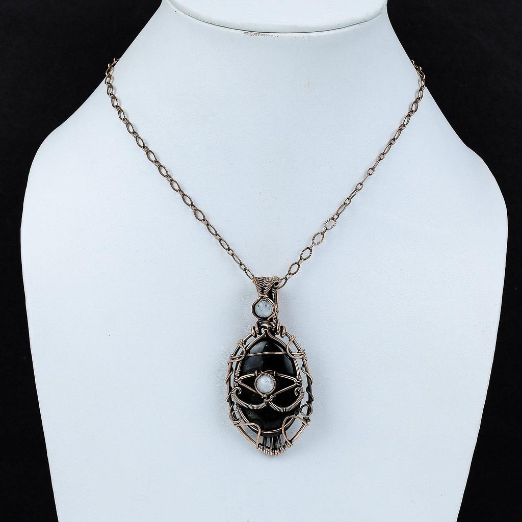 Evil Eye Silver Sheen Obsidian Pendant Copper Wire Wrapped Pendant Gemstone Jewelry Moonstone Pendant Handmade Copper Jewelry Gift For Women