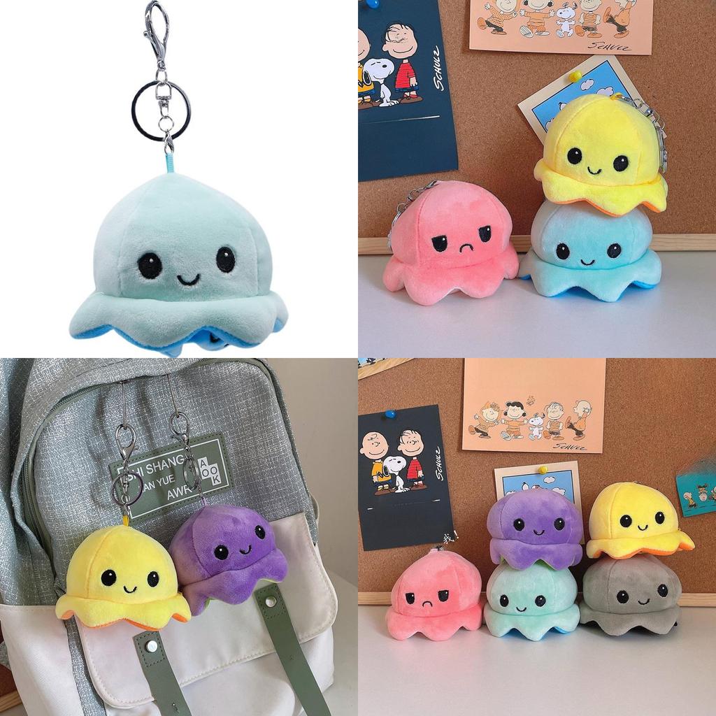 Adorables Porte-clés Peluche Pieuvre Réversible Charm Mignon pour Couple Jouet en Peluche Courte Coton PP