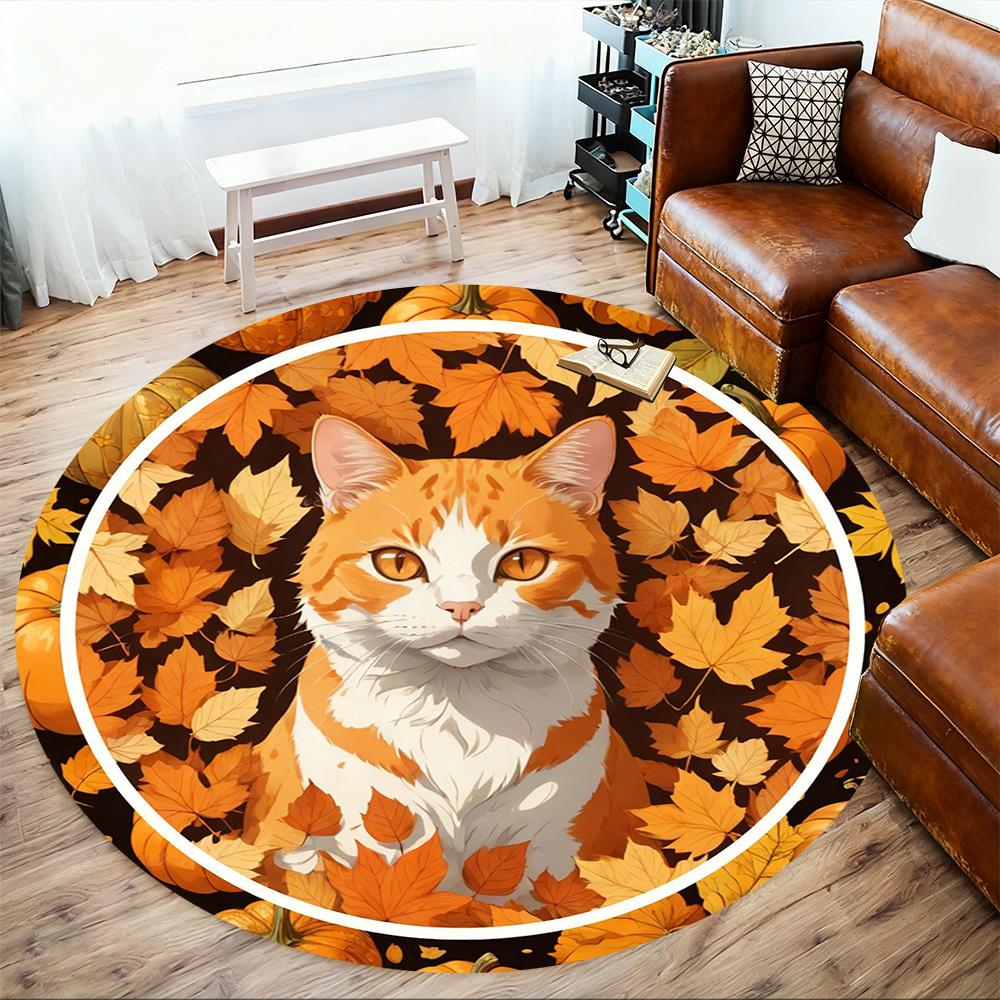 1pc cat autumn Round Chair mat office Area Rug - Non-Slip, Floor Mat for Office, Bedroom, Ideal home decor gift c0112122