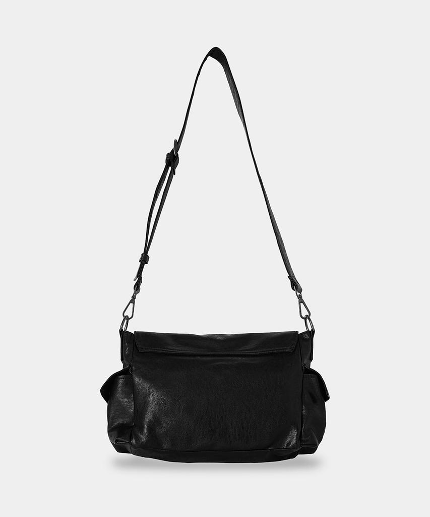 Maison Mined Crack Leather Cross Bag Black