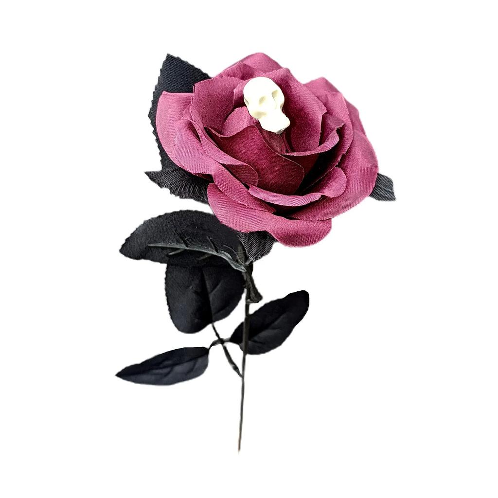 Artificial Rose Flowers With Skull Head Layout Fake Realistic Bendable Roses For DIY Photo Props Halloween Parties Home Decor