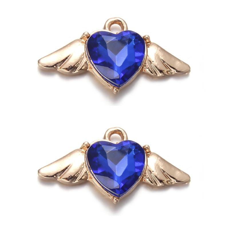 10Pcs Heart Wings Charms Alloy Colorful Rhinestone Romantic Pendant for Jewelry Accessories DIY Making Earrings Necklace Charm