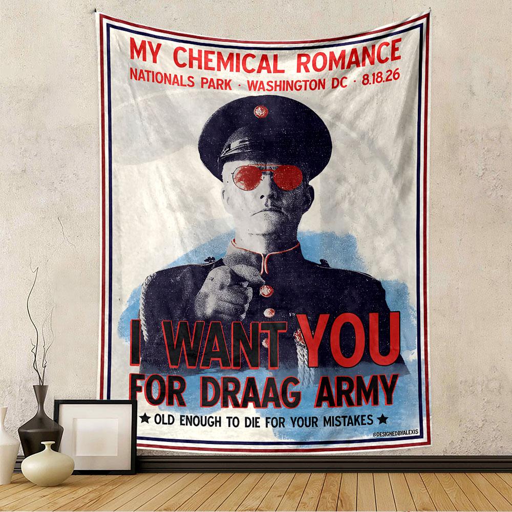 My Chemical Romance Tapestry Wall Hanging, Draag Army Concert Poster Art, Rock Wall Decor for Bedroom Living Room Dorm
