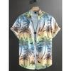 Hawaiian Color Coconut Tree Print Lapel Fashion Men's Shirt 2026 Men's Seaside Resort Casual Style Men's Short-sleeved Shirt