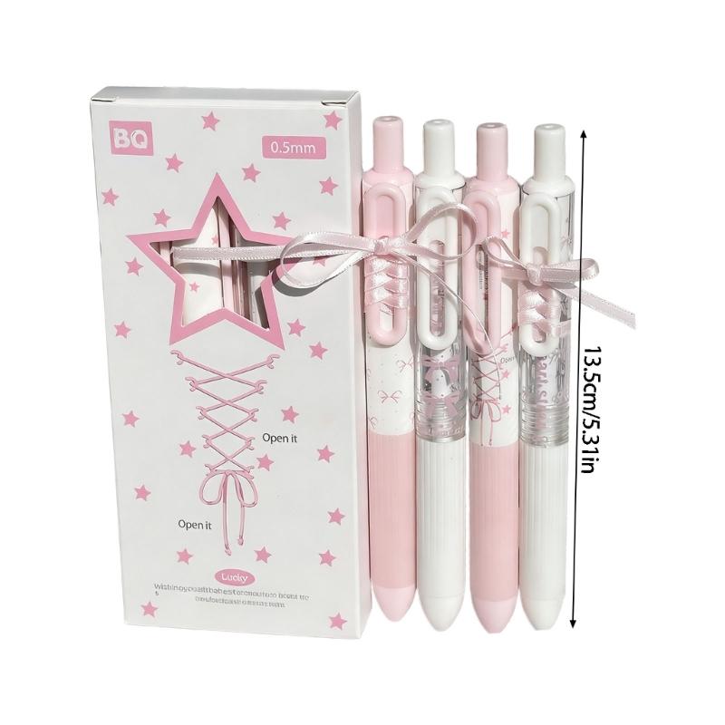 4Pcs Lace Ribbon Gel Inks Pen Retractable Gel Pen Ergonomic Grip 0.5MM Tip Fast Drying Inks for Office School Supplies