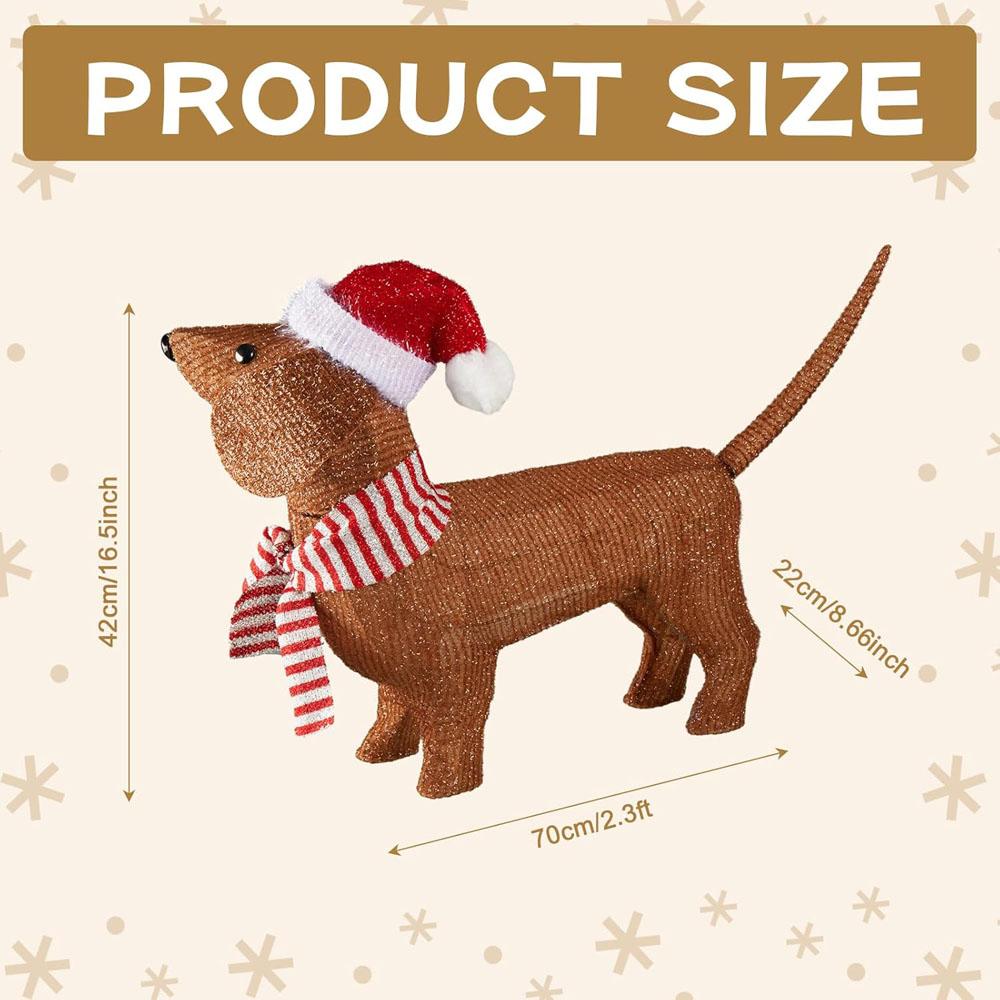 Christmas Lighted Dachshund Wiener Dog 2.3ft Christmas Tinsel Wiener Dog Christmas Holiday Decoration for Outdoor Indoor Yard