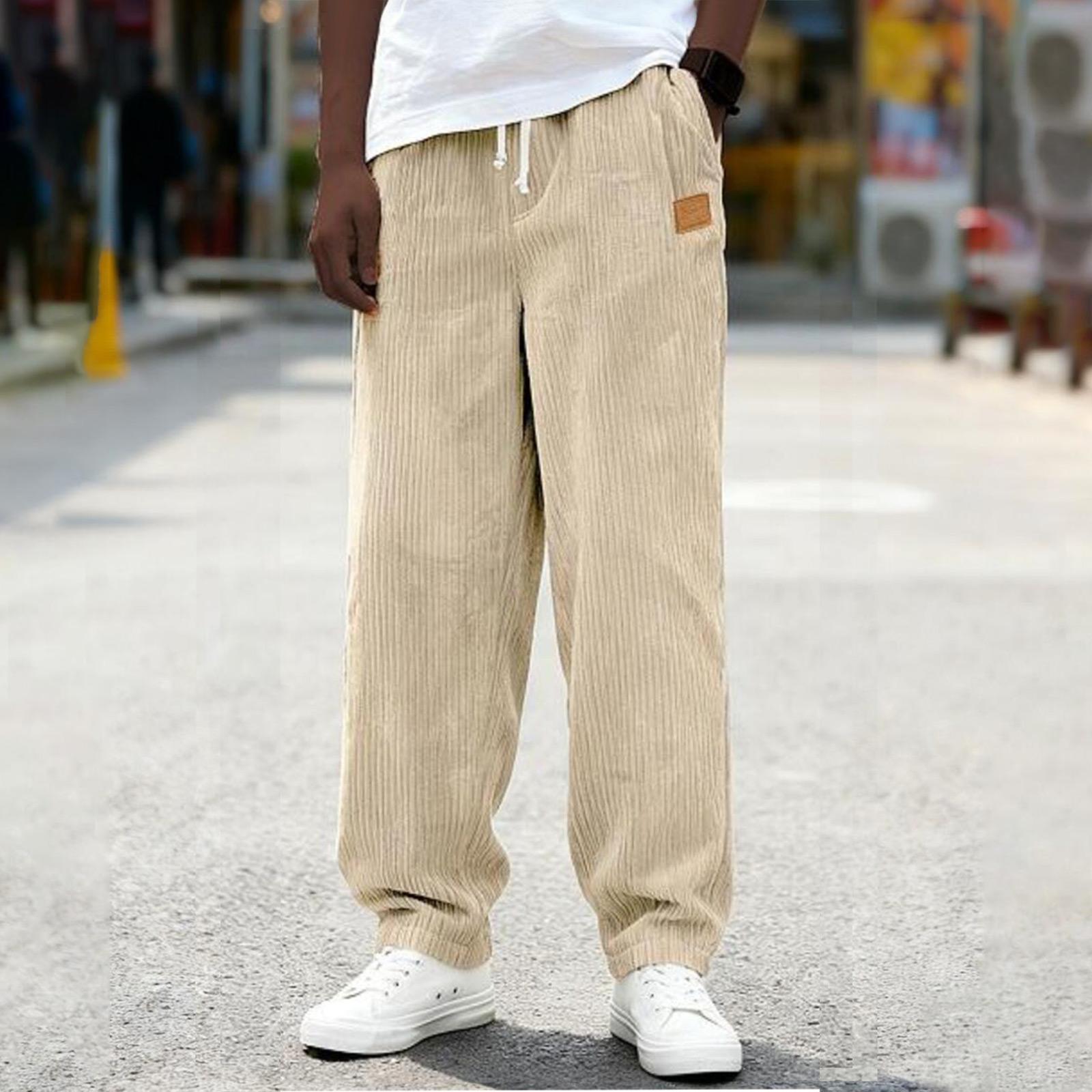 

Mens Work Trousers Loose Fit Linen Trousers Mens Casual Drawstring Waist Mens Cargo Trousers Comfortable Trousers for Men L бежевый