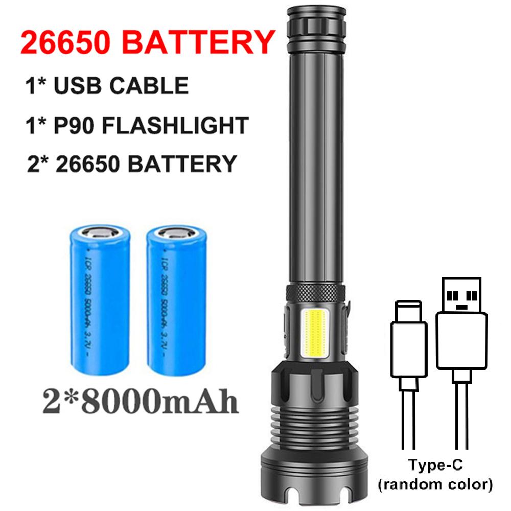 Rechargeable Super Bright Tactical Flashlight High Lumens Zoomable LED Flashlight With COB Side Light 7Modes Floodlight Torch