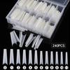 Long Denim Flat-Top French Nail Tips - 240 Pieces | Thin False Nail Supplies for Beauty and Pet Grooming