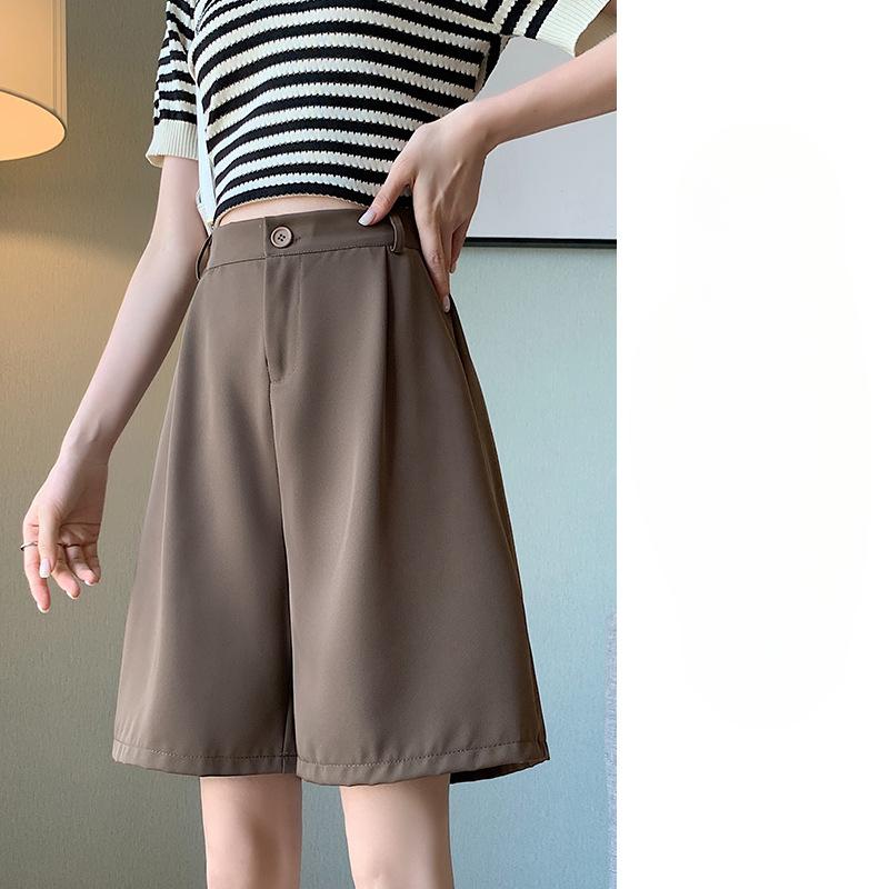 Chiffon Suit Shorts for Women with High Waist Summer Thin Style Slim Black Casual Wide-leg Small Ice Silk Five-point Mid-size Pants