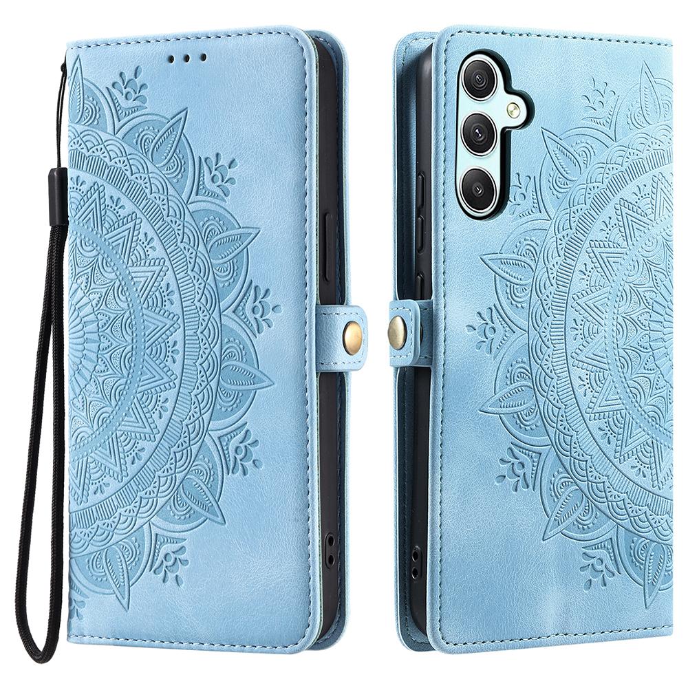 

Style 016 For Samsung Galaxy A56 5G Case Skin Feel Totem Imprinted Wallet Leather Phone Cover Lake Blue