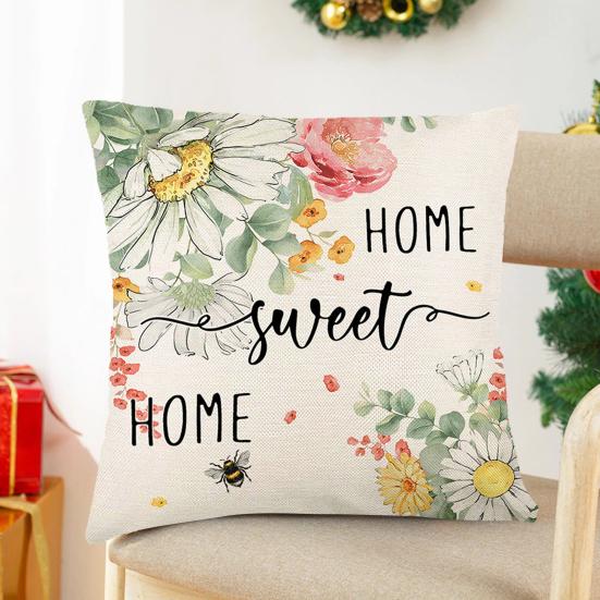 Pillowcase Spring Series Printed with Soft Hidden Zipper Fade-resistant Machine Washable Linen Cushion Cover