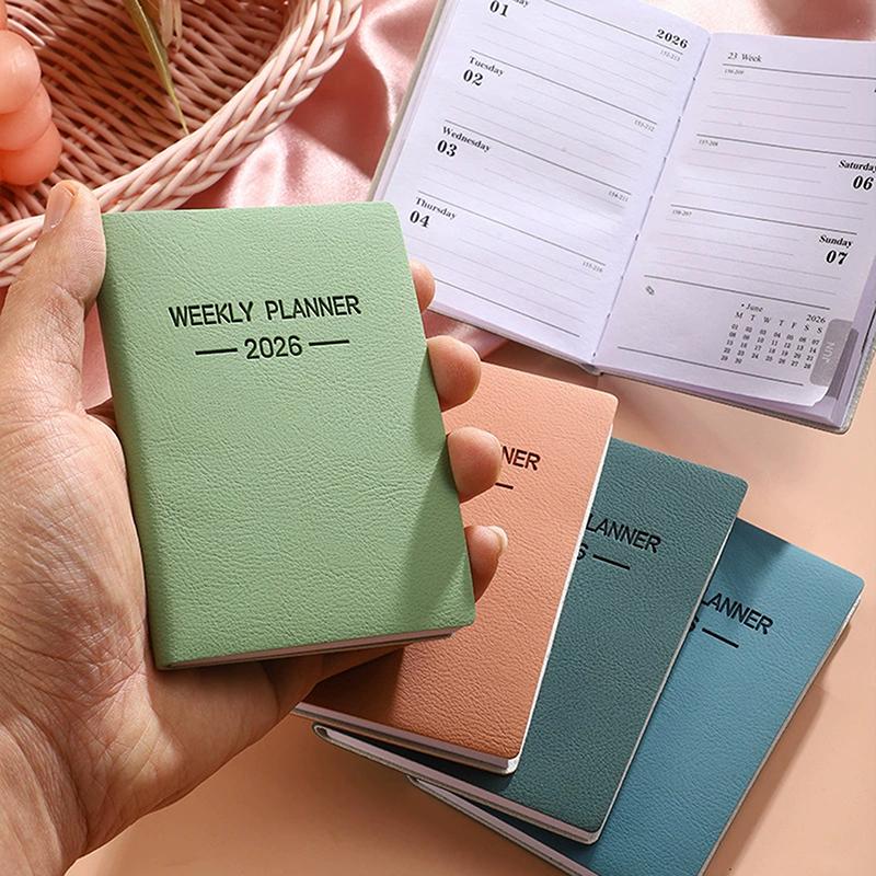 A7 Specification 2026 English Planner Book, Mini Portable Pocket Daily Schedule Book Thin Weekly Calendar