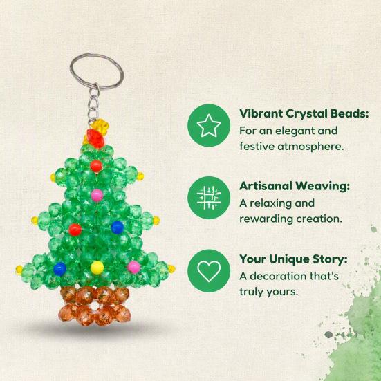 Decorative Bead Art for Home Christmas Tree Keychain, Faux Crystal Beaded Xmas Pendant, Decoration Hanging 3D Holiday Key Ring Charm Accessory