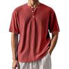 Men's Summer Solid Color Stripe Texture Button Collar Short Sleeve Tops Men's Casual Loose Fashion Tops