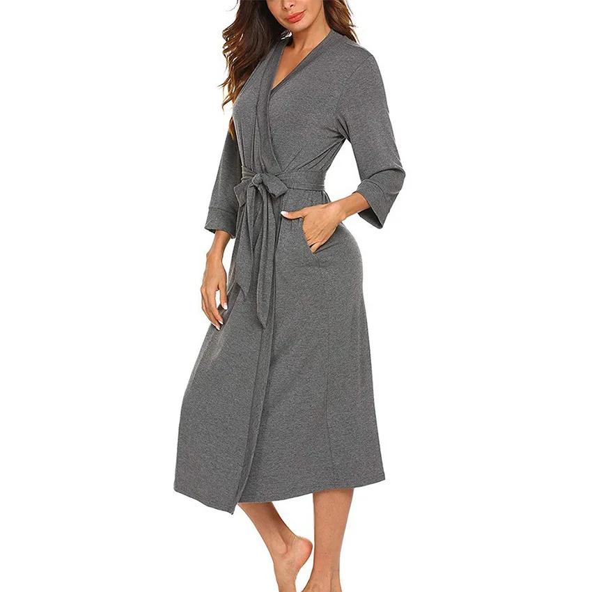 

Large Size Cotton Bath Robe Women’S Casual Spring Autumn Sleepwear Woman Home Wear Bathrobe Long Sleeve Cotton Shower Clothing L сірий